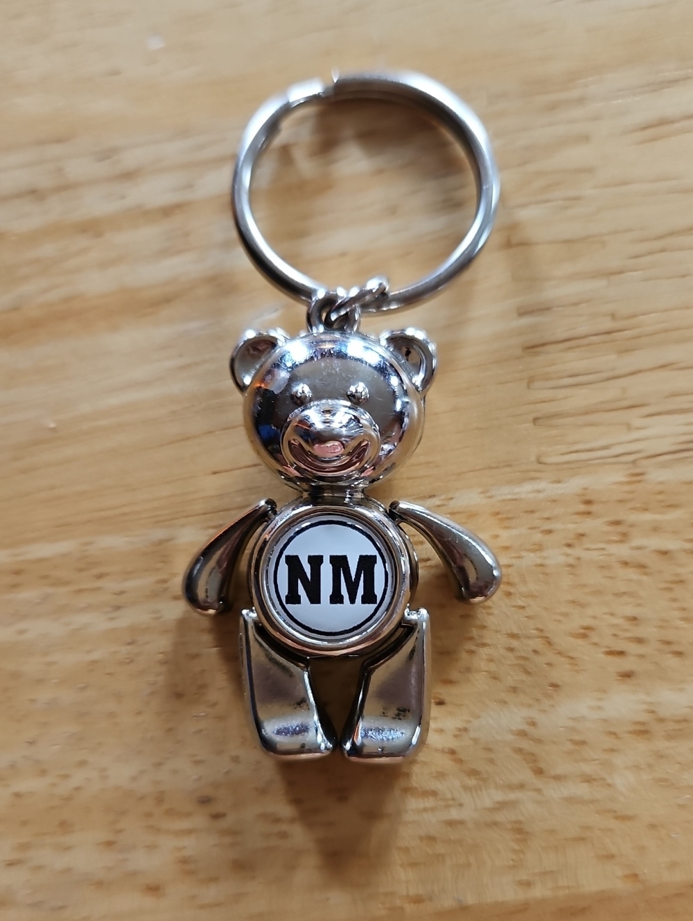 Neiman Marcus Articulated 3D Silver Teddy Bear Keychain with NM Logo